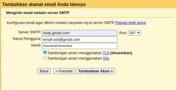 Pengaturan SMTP Gmail